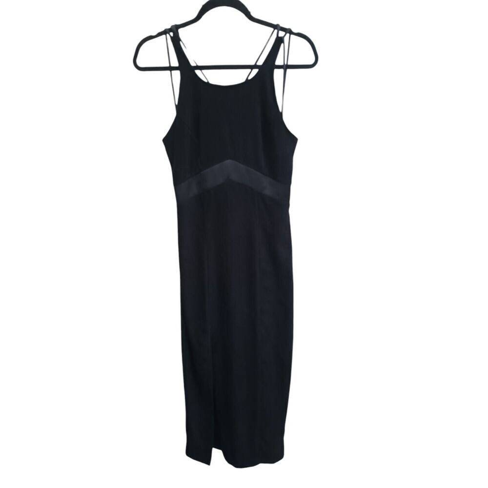 Vintage Marlon Wear Black 90's Long Dress Straps Slit Grunge